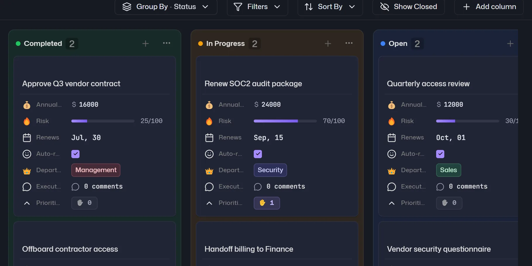 Operations Queue: renewals, approvals and handoffs
